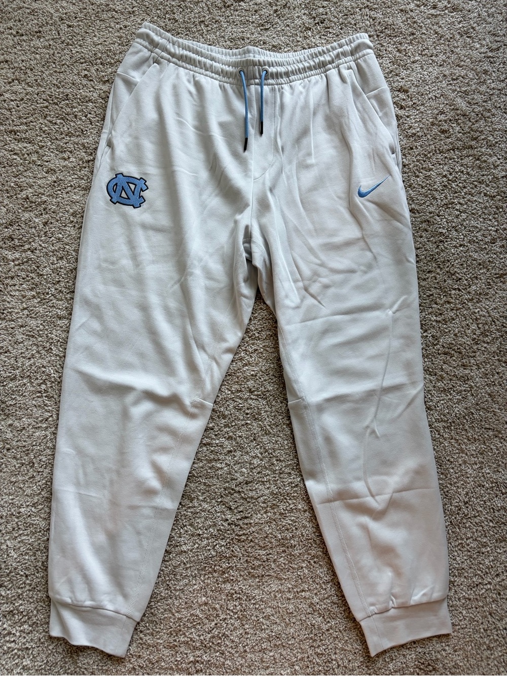 Nike UNC Joggers in Off-White color with Carolina Blue Logos - Men’s Size L